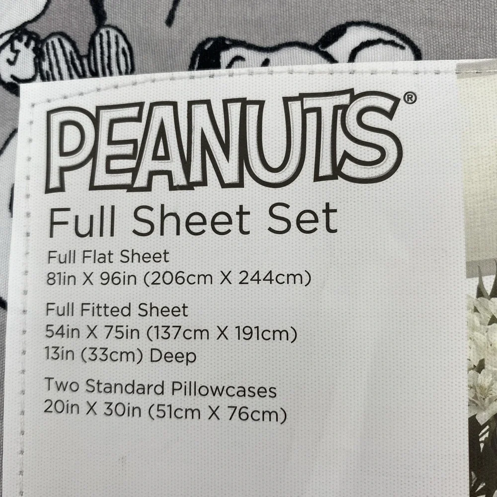 Peanuts Snoopy Sheet Set FULL Gray Sleeping Hearts Love Valentines Berkshire